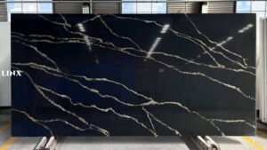 LX7062 CALACATTA BLACK QUARTZ STONE FEATURE LINX SURFACES