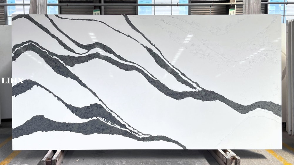 LX7232 CALACATTA WHITE QUARTZ STONE FEATURE LINX SURFACES