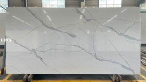 LX7234 CALACATTA WHITE QUARTZ STONE FEATURE LINX SURFACES