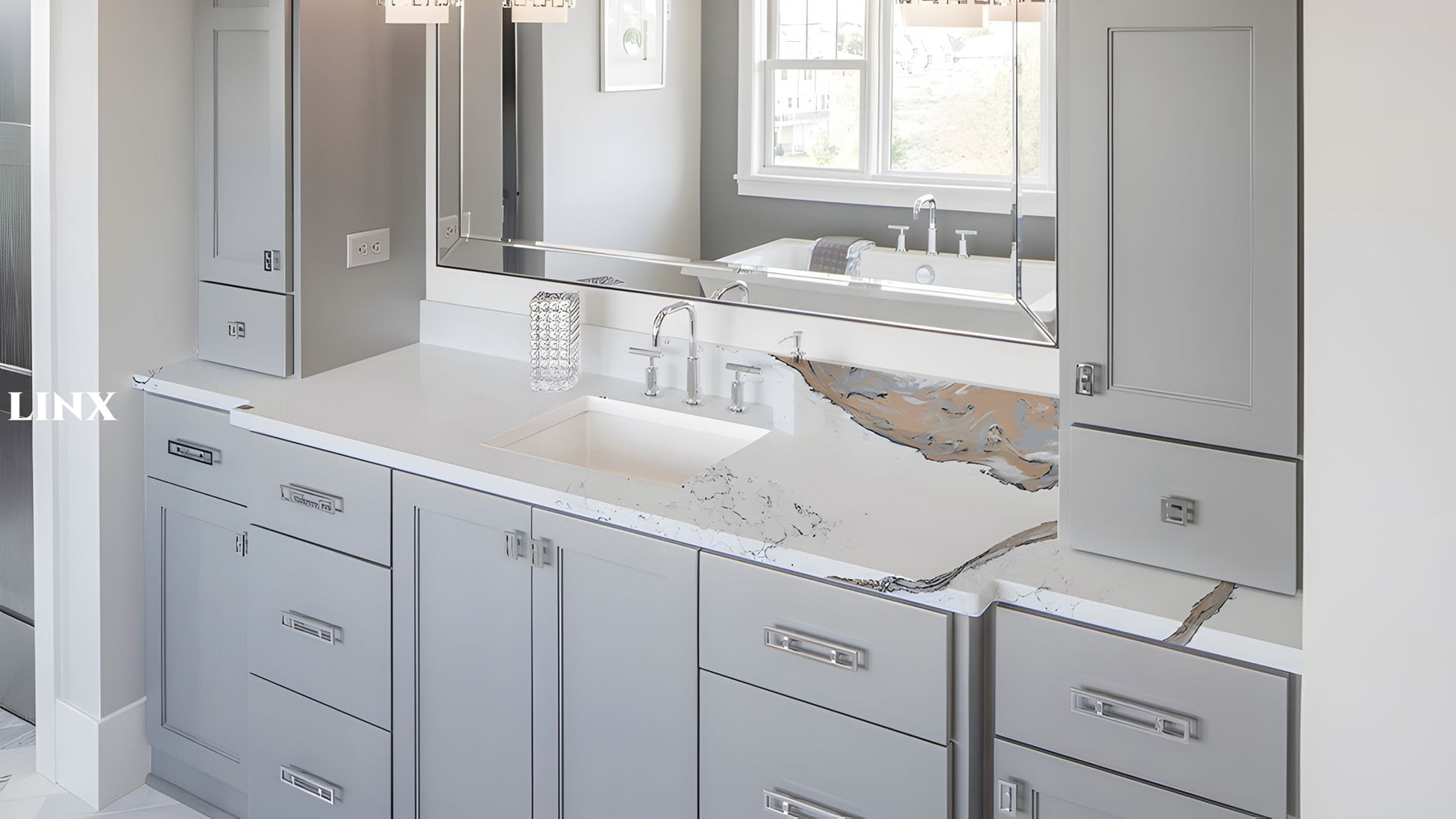 LX7248 CALACATTA GOLD QUARTZ STONE COUNTERTOP LINX SURFACES