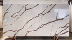 LX7292 CALACATTA WHITE QUARTZ STONE FEATURE LINX SURFACES