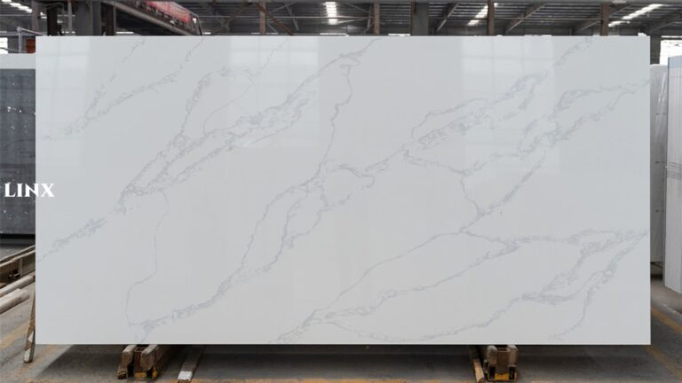 LX8008 CALACATTA WHITE QUARTZ STONE FEATURE LINX SURFACES
