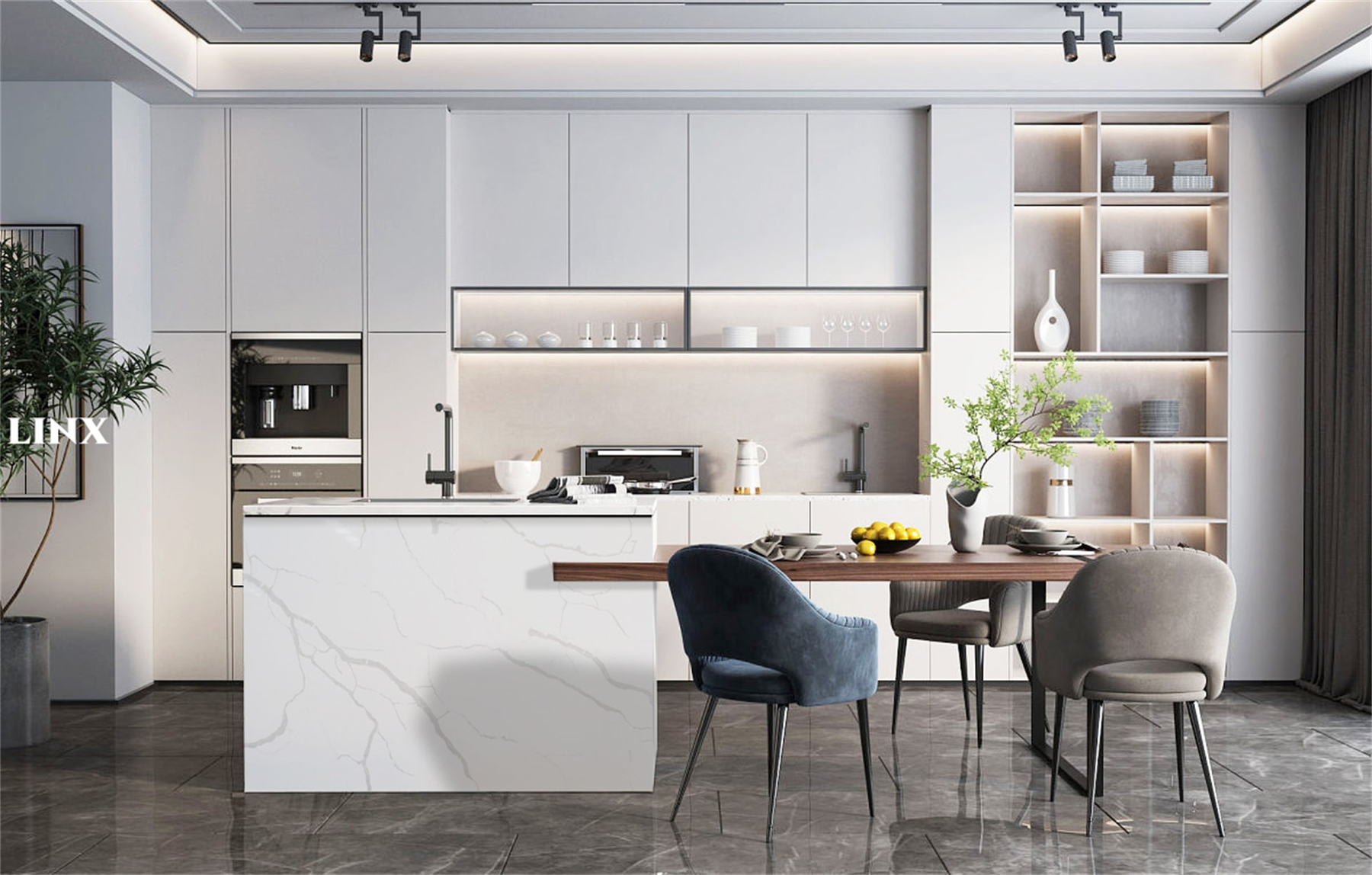 LX8021 CALACATTA WHITE QUARTZ STONE COUNTERTOP 6 LINX SURFACES