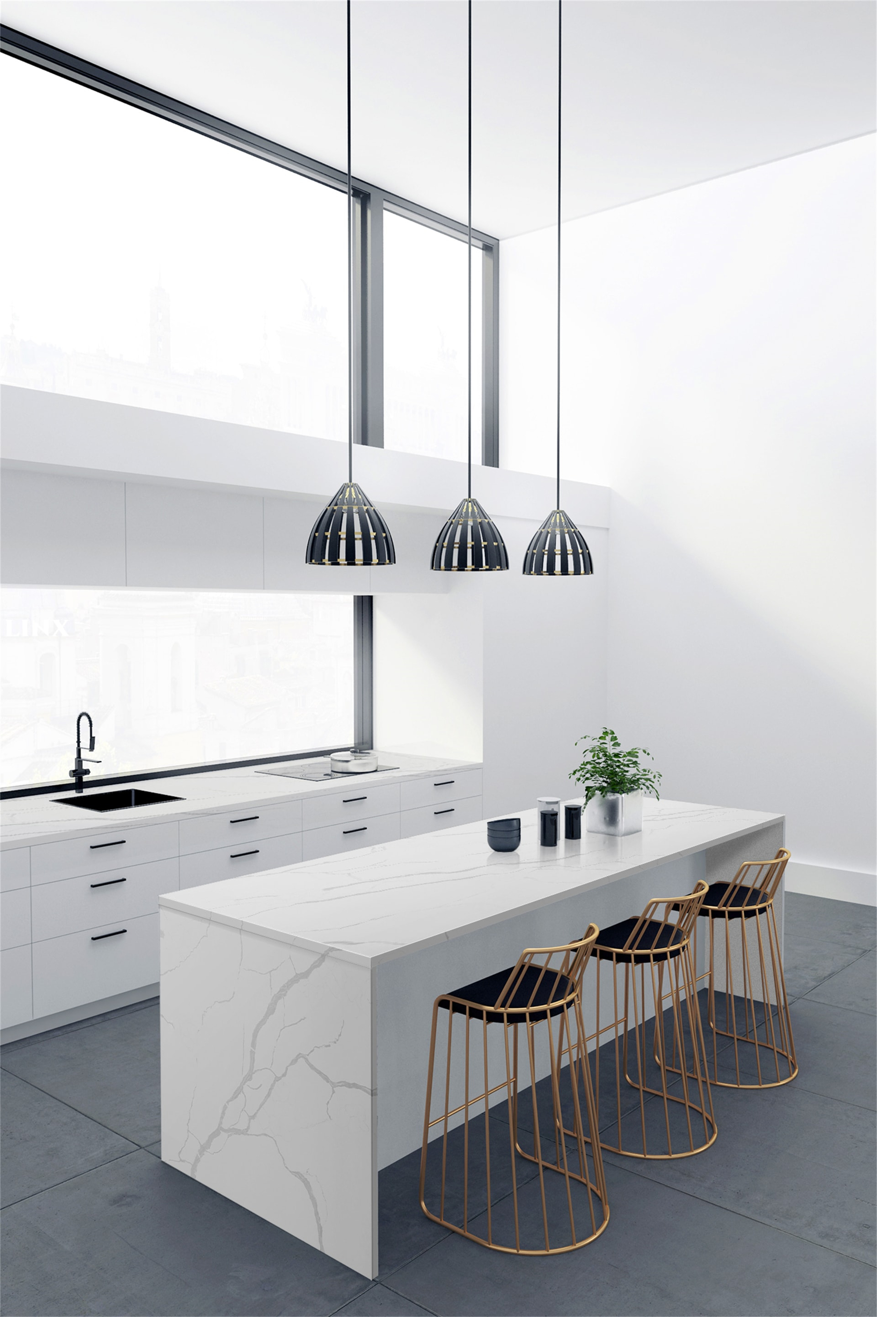 LX8021 CALACATTA WHITE QUARTZ STONE COUNTERTOP 7 LINX SURFACES