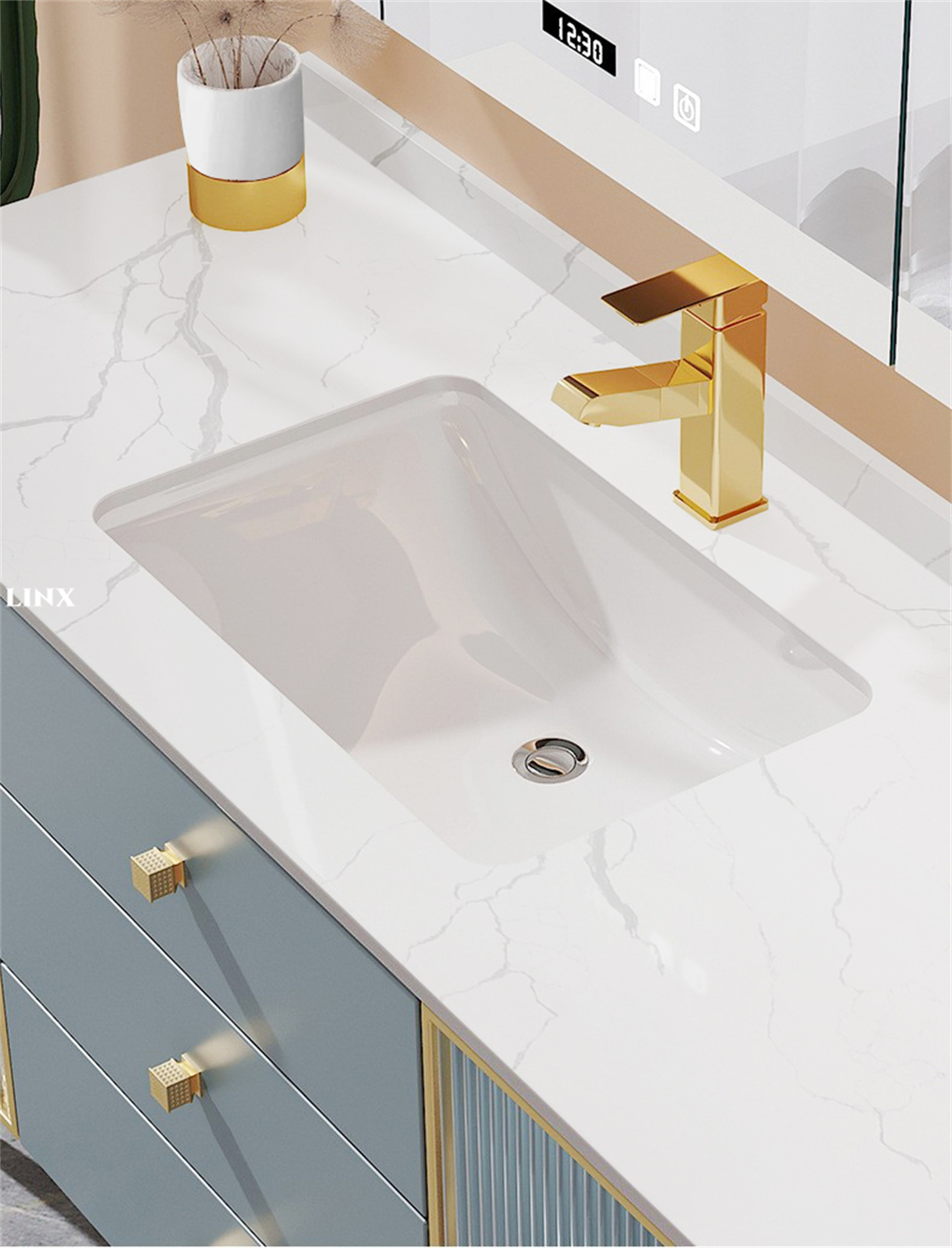 LX8021 CALACATTA WHITE QUARTZ STONE COUNTERTOP 9 LINX SURFACES