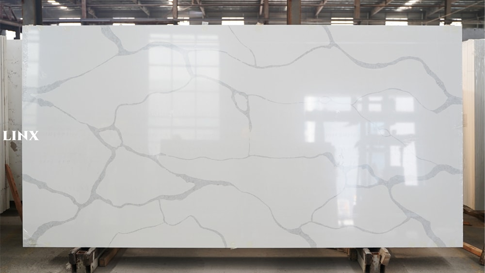 LX8022 CALACATTA WHITE QUARTZ STONE FEATURE LINX SURFACES