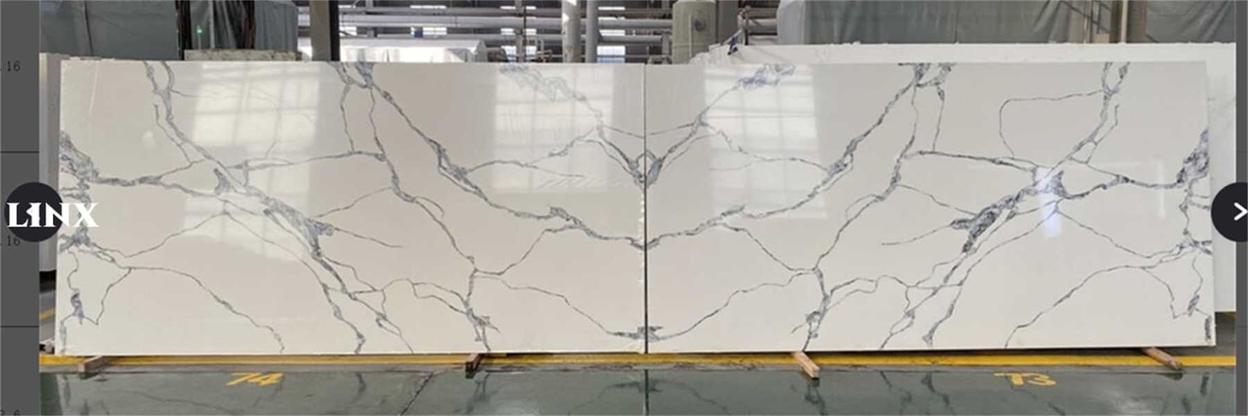 LX8031 CALACATTA WHITE QUARTZ STONE BOOKMATCH LINX SURFACES