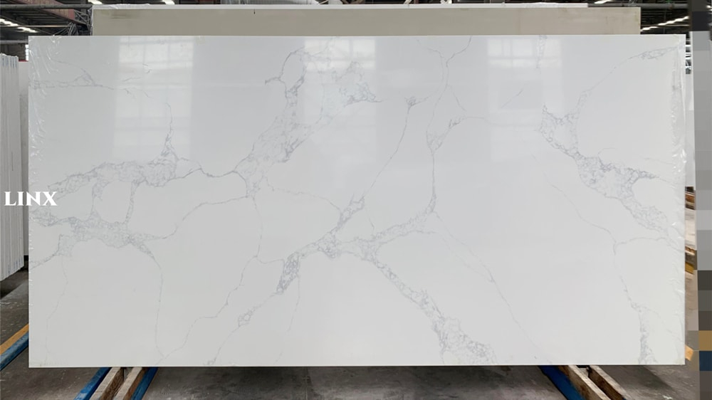 LX8034 CALACATTA WHITE QUARTZ STONE FEATURE LINX SURFACES