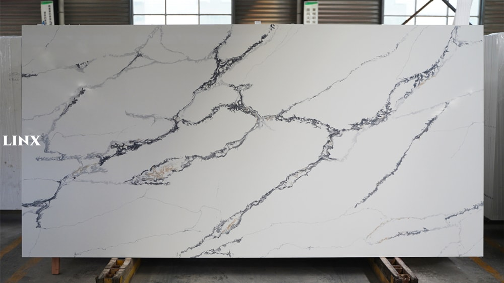 LX8122 CALACATTA WHITE QUARTZ STONE FEATURE LINX SURFACES