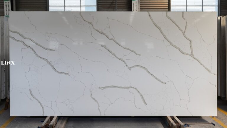 LX9324 CALACATTA WHITE QUARTZ STONE FEATURE LINX SURFACES