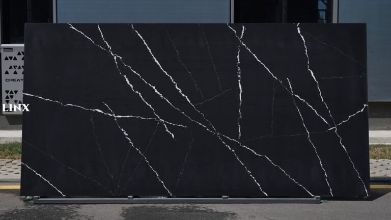 LX9905 CALACATTA BLACK QUARTZ STONE FEATURE LINX SURFACES