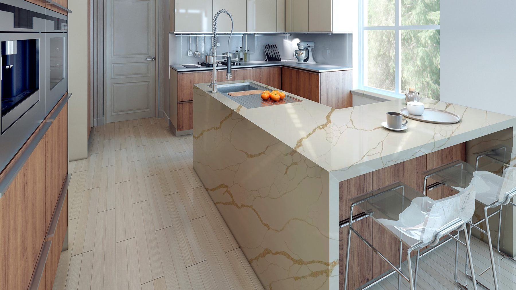 QUARTZ STONE CALACATTA 1003 GOLD COUNTERTOP HORIZON QUARTZ