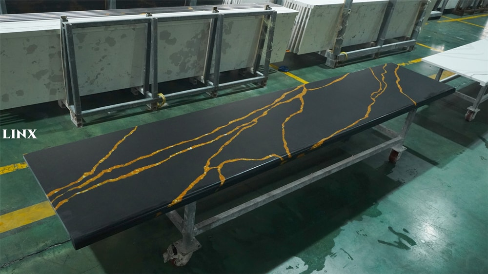 Best Black Calacatta Gold Pattern Quartz Stone Countertops Feature