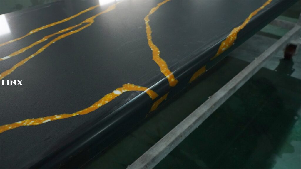 Black Calacatta Super Quartz Countertops Detail Linx Surfaces