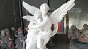 White Jade Marble Angel Love Sculpture Feature