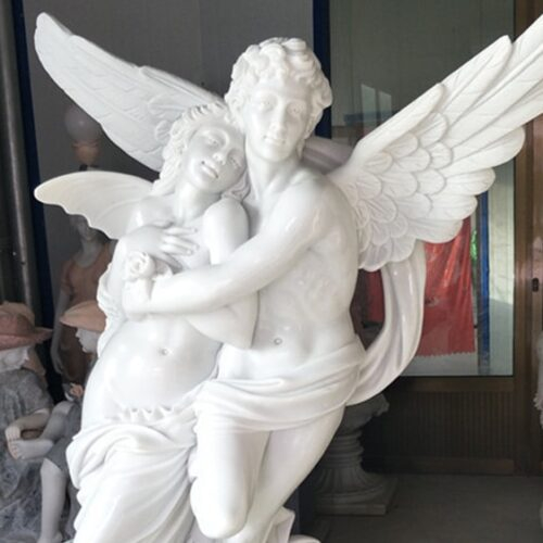 White Jade Marble Angel Love Sculpture Feature