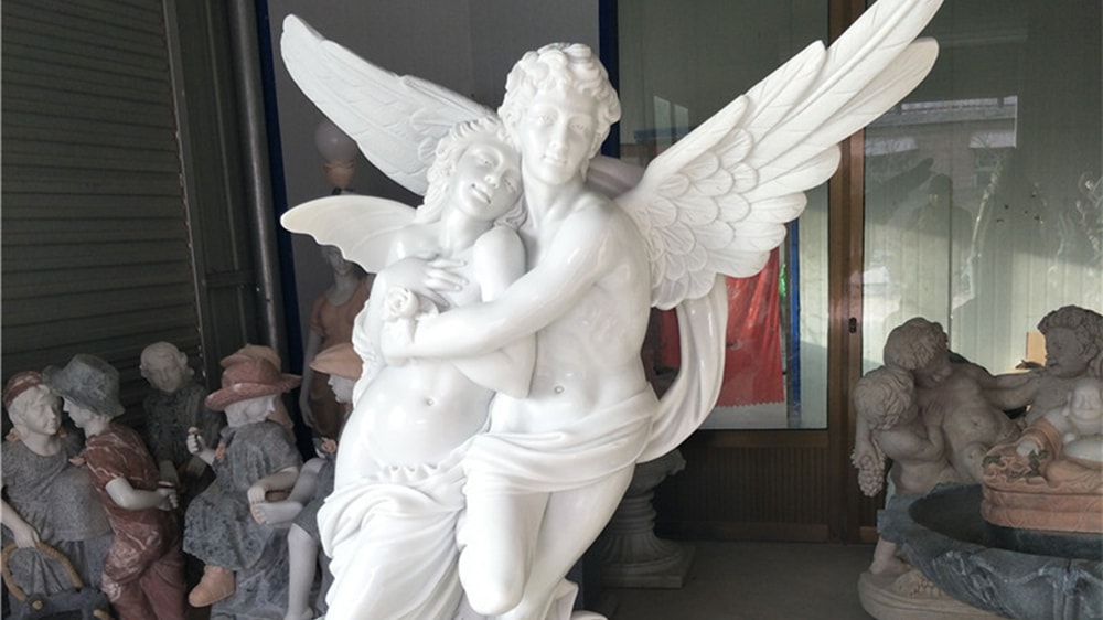 White Jade Marble Angel Love Sculpture Feature