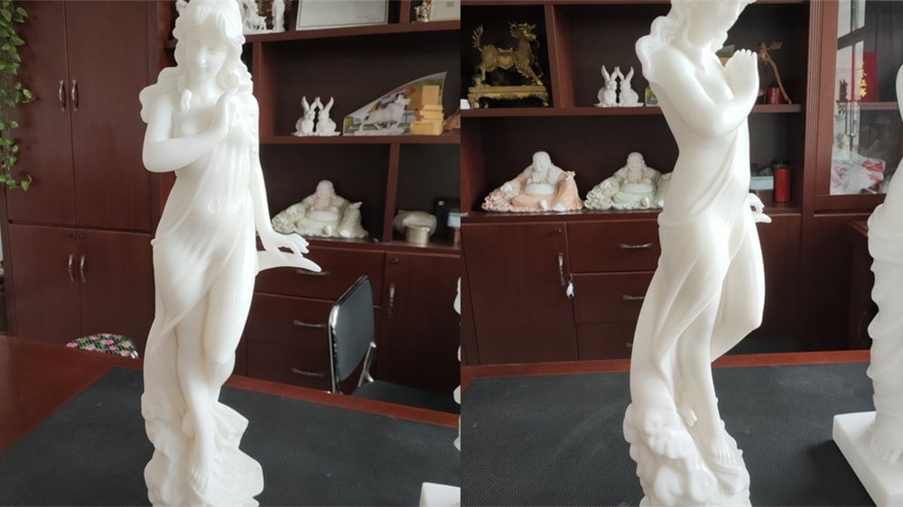 White Jade Marble Moon Goddess Stone Sculpture 60cm Feature