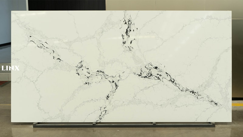 LX9034 CALACATTA WHITE QUARTZ STONE FEATURE LINX SURFACES