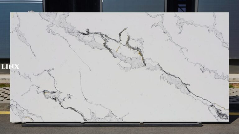 LX9048 CALACATTA WHITE QUARTZ STONE FEATURE LINX SURFACES