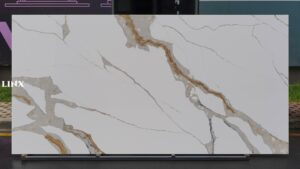 LXM9077 CALACATTA GOLD QUARTZ STONE LINX SURFACES FEATURE