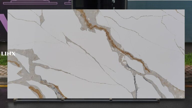 LXM9077 CALACATTA GOLD QUARTZ STONE LINX SURFACES FEATURE